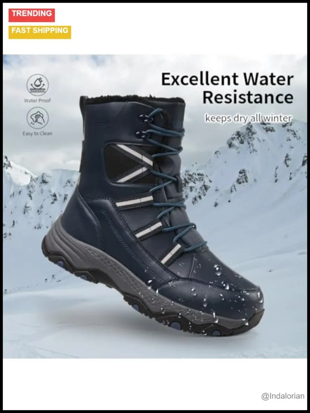 Waterproof Mid-Calf Snow Boots Men Winter Hiking Booties Warm Fur Lined